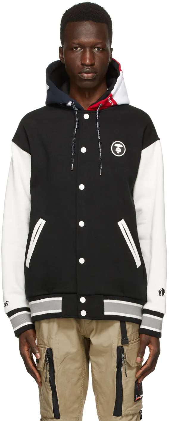AAPE by A Bathing Ape Black Hooded Logo Bomber Jacket