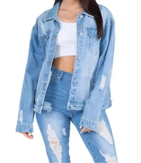 American Bazi - Full Size Painted Back Distressed Denim Jacket