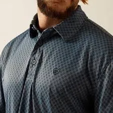 ARIAT MENS ALL OVER PRINT NEWSBOY BLUE POLO SHIRT