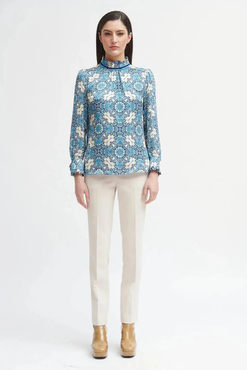 Bariloche Madrid Blue/White Tile Print Blouse