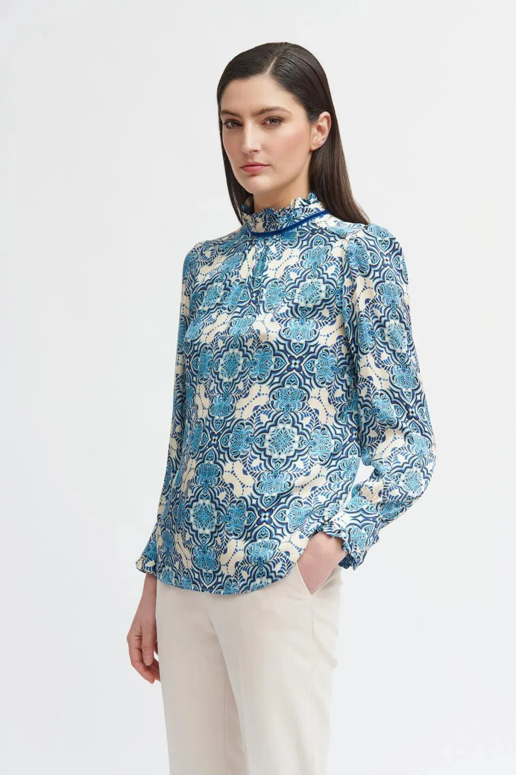 Bariloche Madrid Blue/White Tile Print Blouse