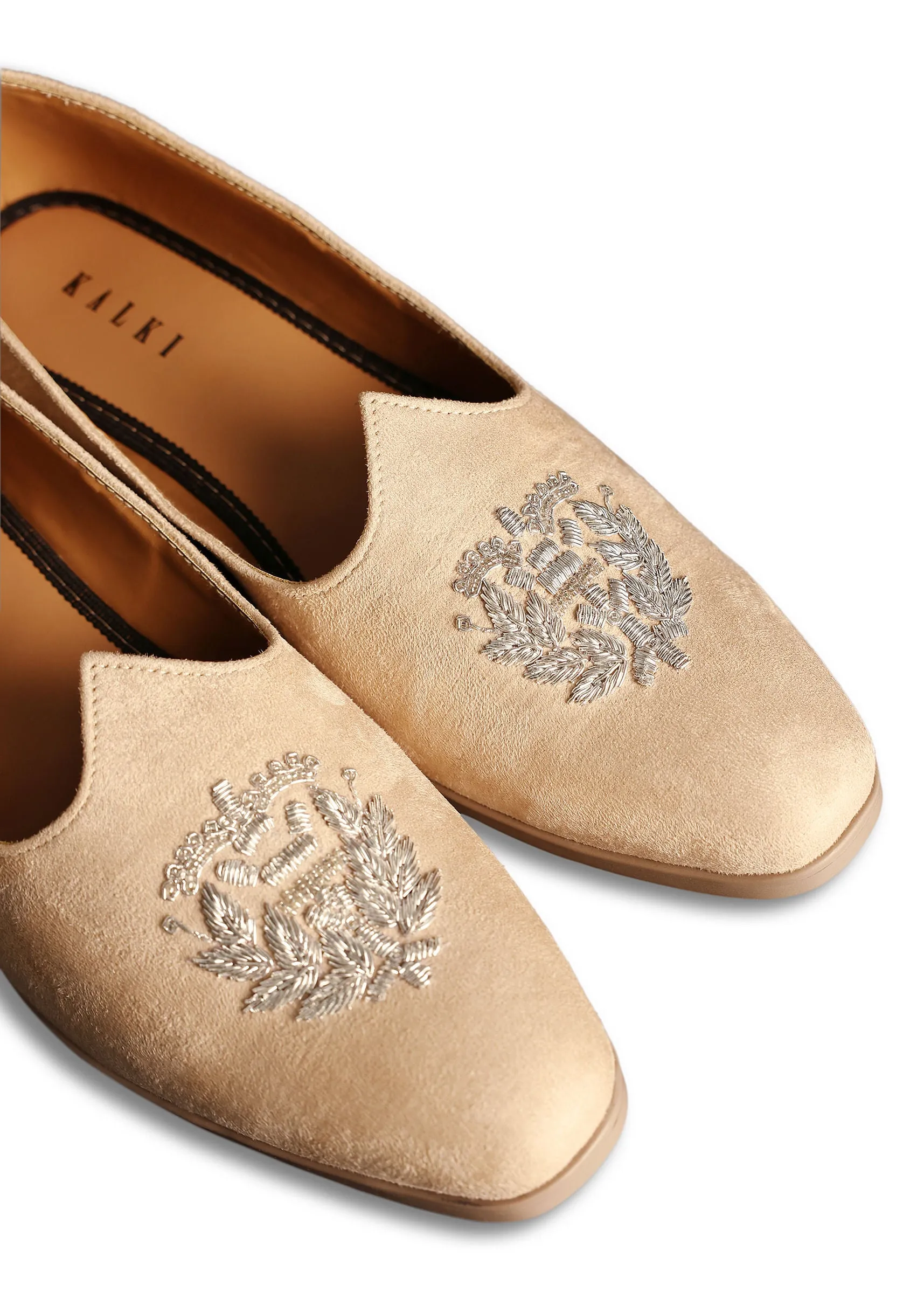 Beige Velvet Jutti With Hand Work For Men