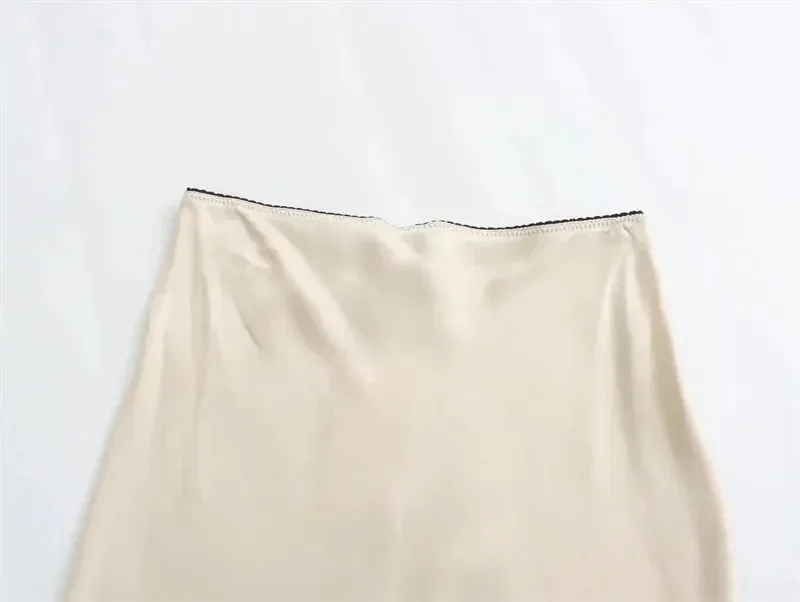 Black Satin Skirt Woman Bow Elegant Long Skirts High Waist Midi Skirt
