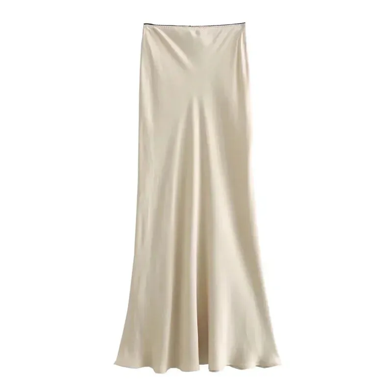 Black Satin Skirt Woman Bow Elegant Long Skirts High Waist Midi Skirt