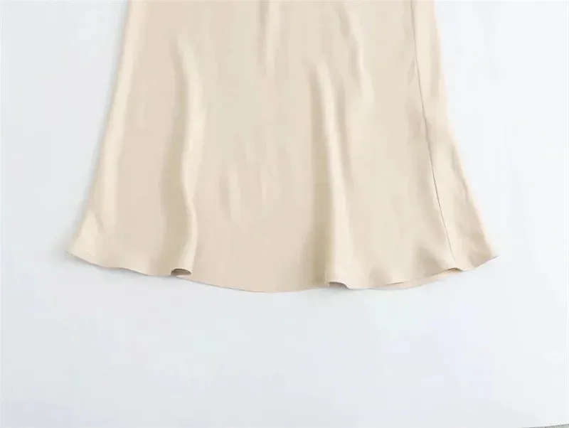 Black Satin Skirt Woman Bow Elegant Long Skirts High Waist Midi Skirt