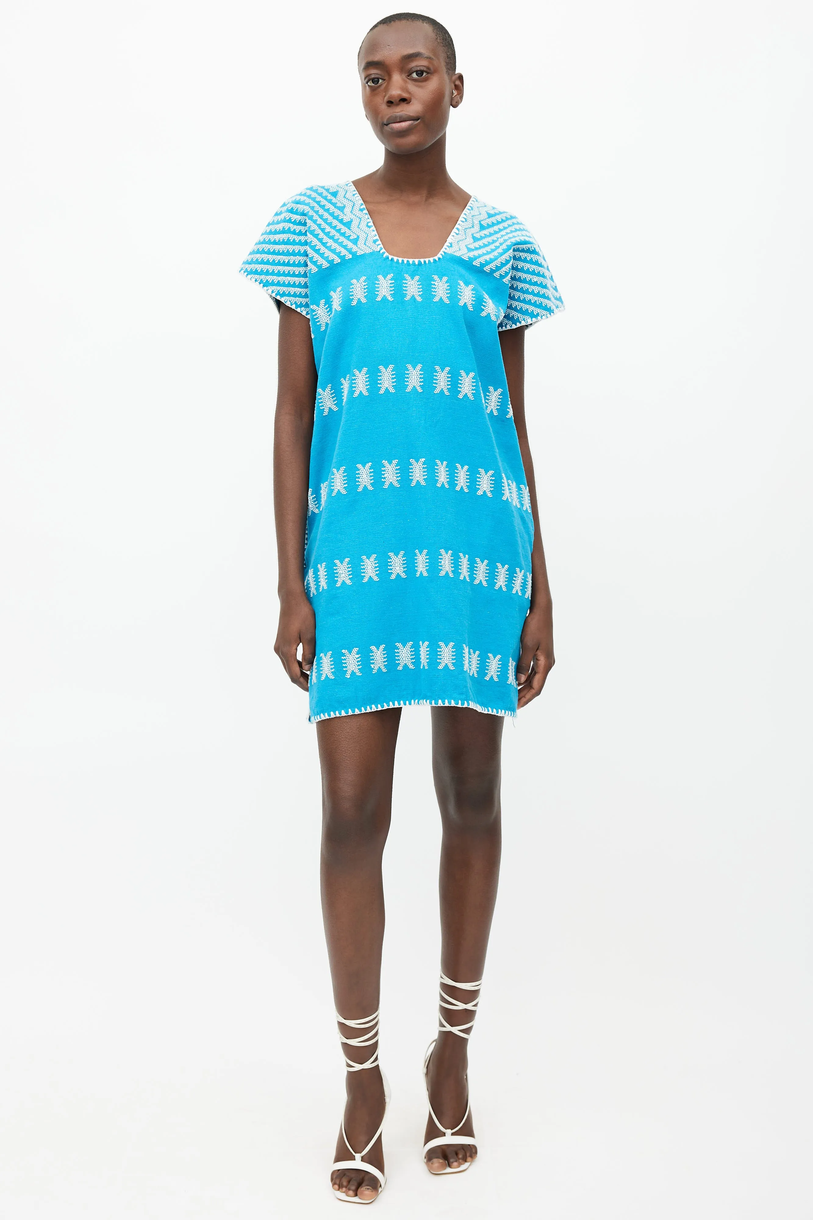 Blue & White Embroidered No.83 Dress