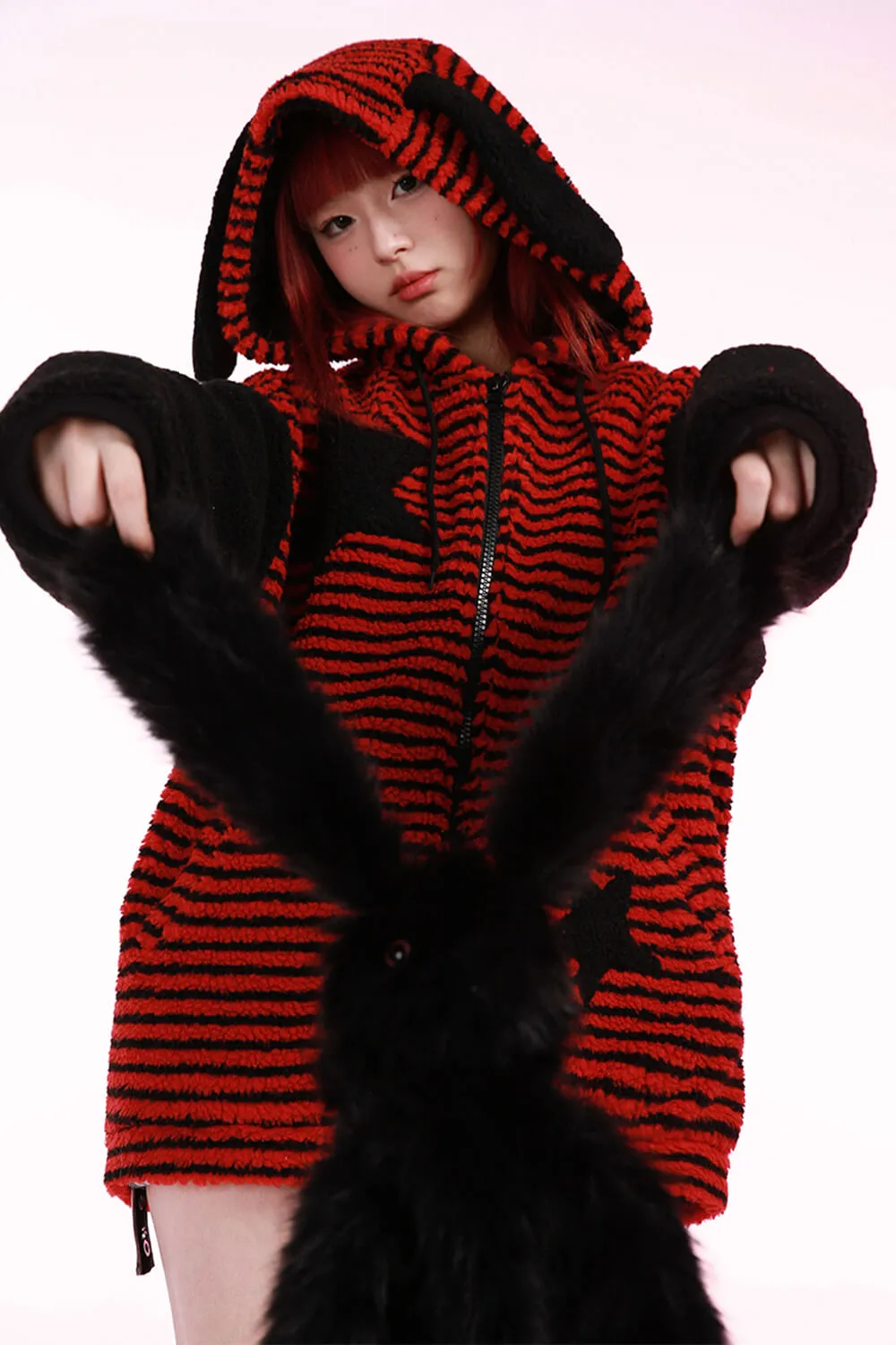 Bunny Ears Striped Sleeves EGirl Hoodie