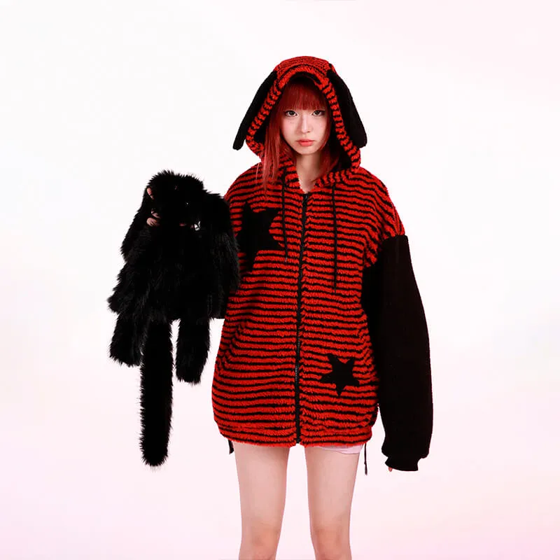 Bunny Ears Striped Sleeves EGirl Hoodie