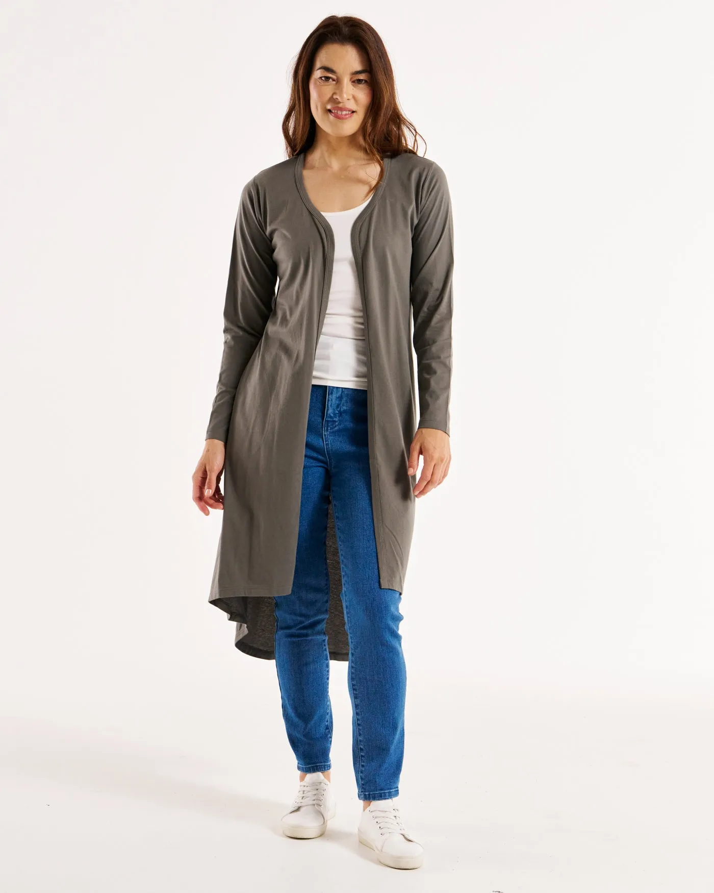 Byron Loose Long Sleeve 100% Australian Cotton Cardigan - Ash Green
