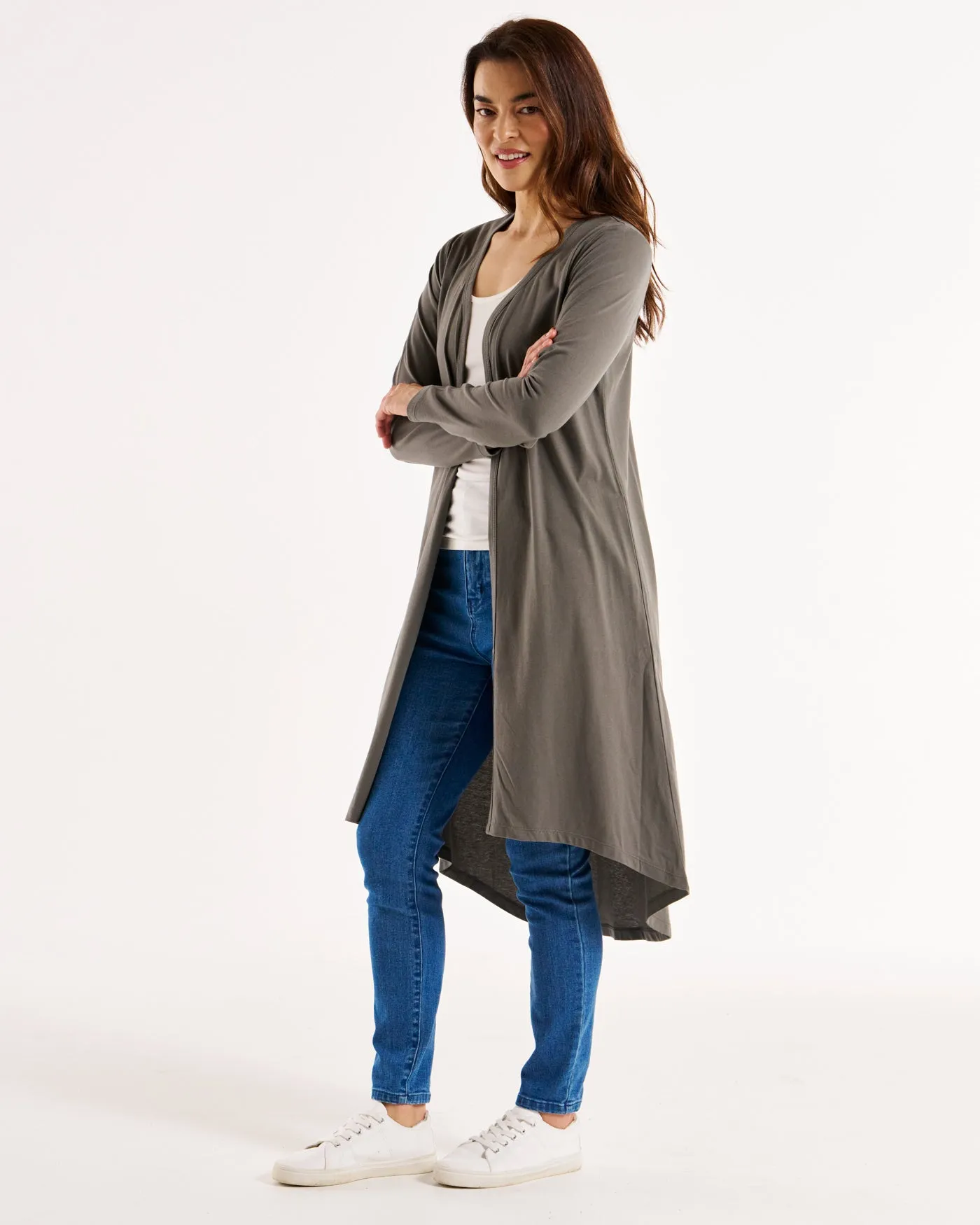 Byron Loose Long Sleeve 100% Australian Cotton Cardigan - Ash Green