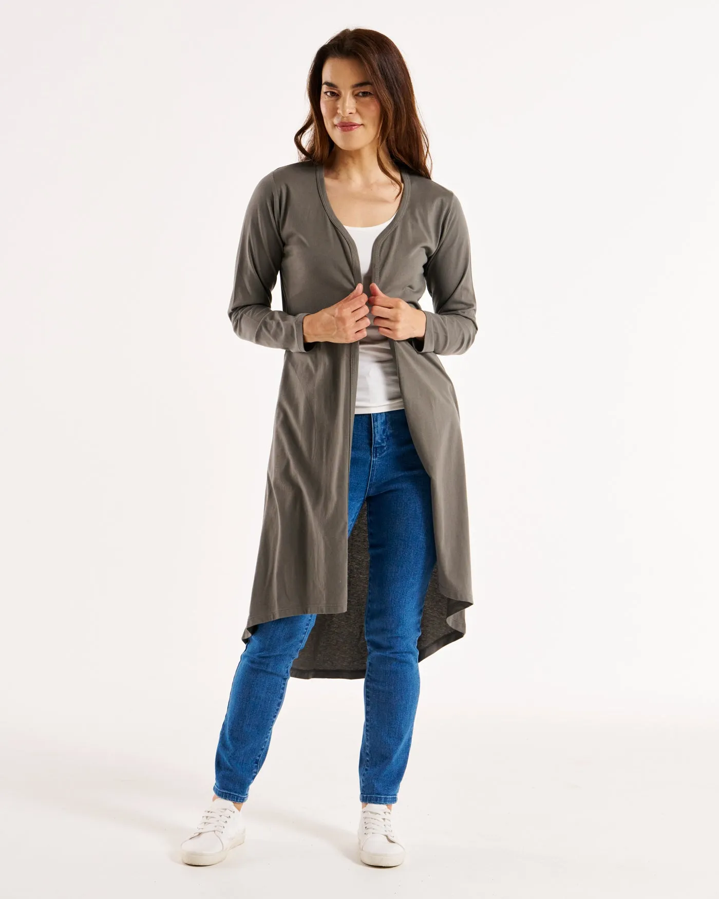 Byron Loose Long Sleeve 100% Australian Cotton Cardigan - Ash Green