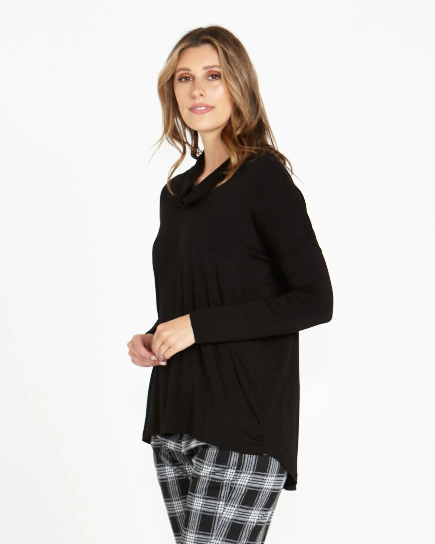 Cowl Neck Bamboo Top - Black