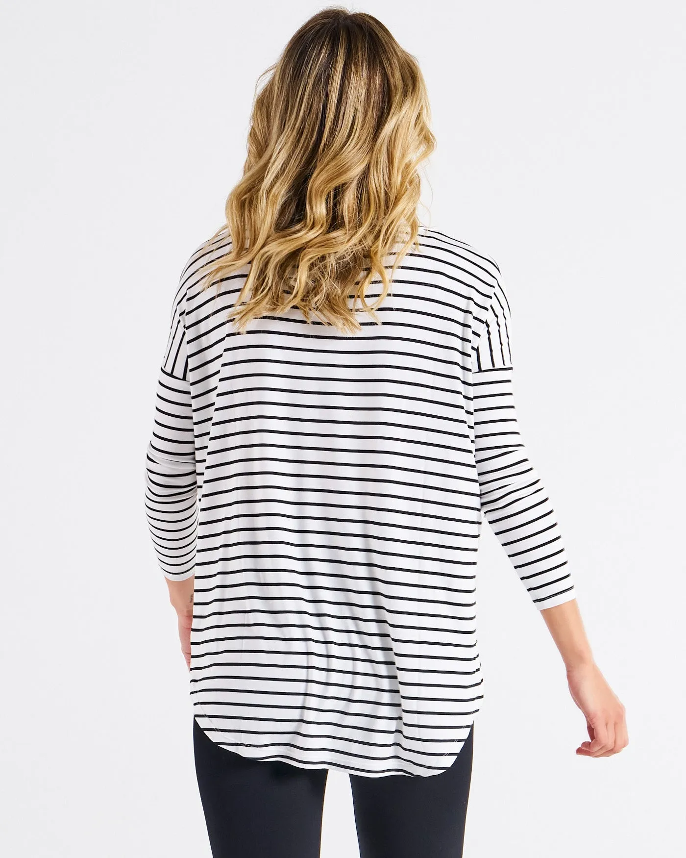 Cowl Neck Bamboo Top - Mono Stripe