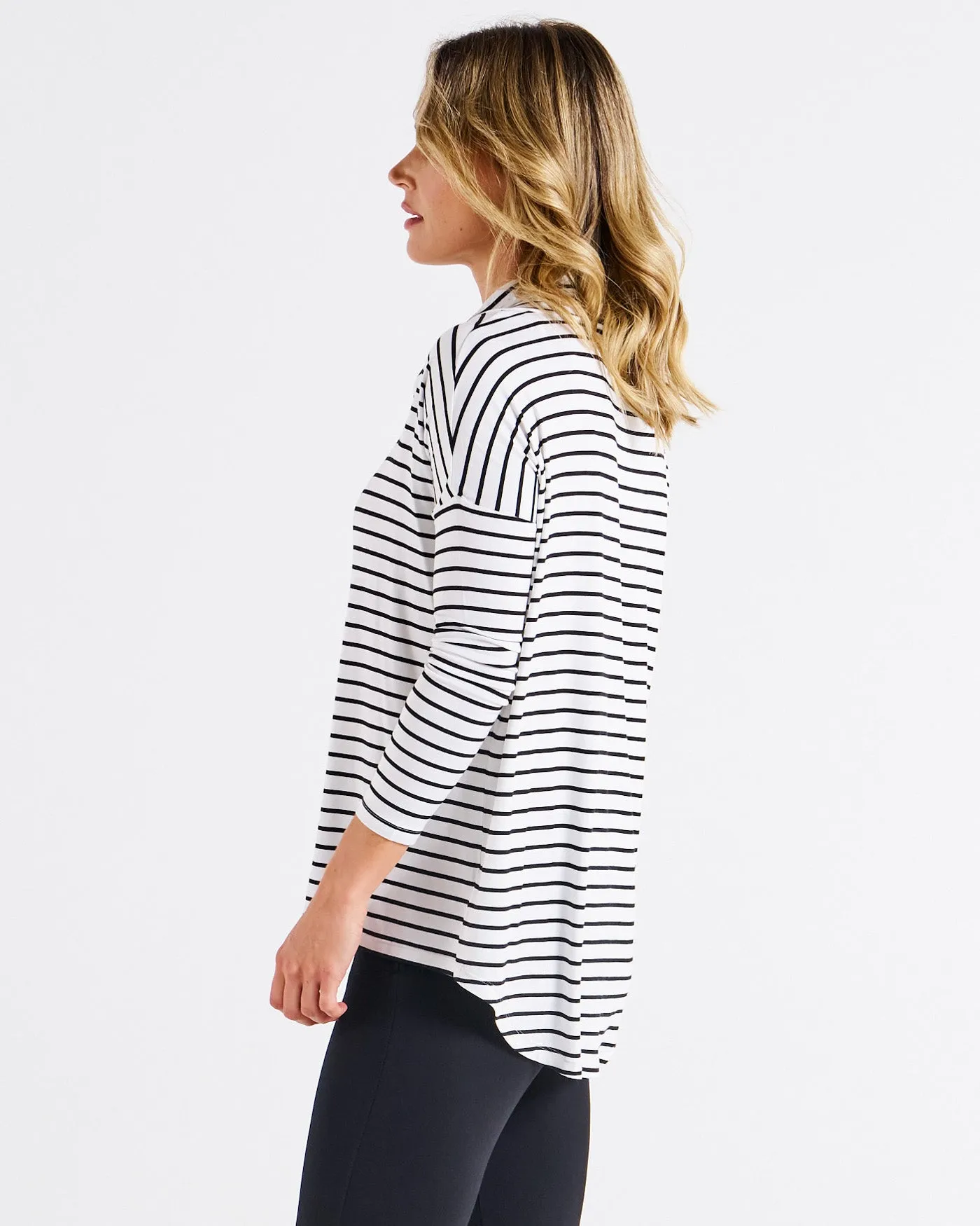 Cowl Neck Bamboo Top - Mono Stripe