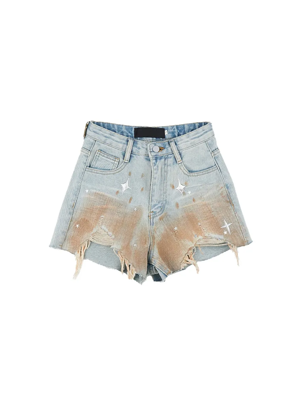 Denim Graphic Distressed Shorts CG413