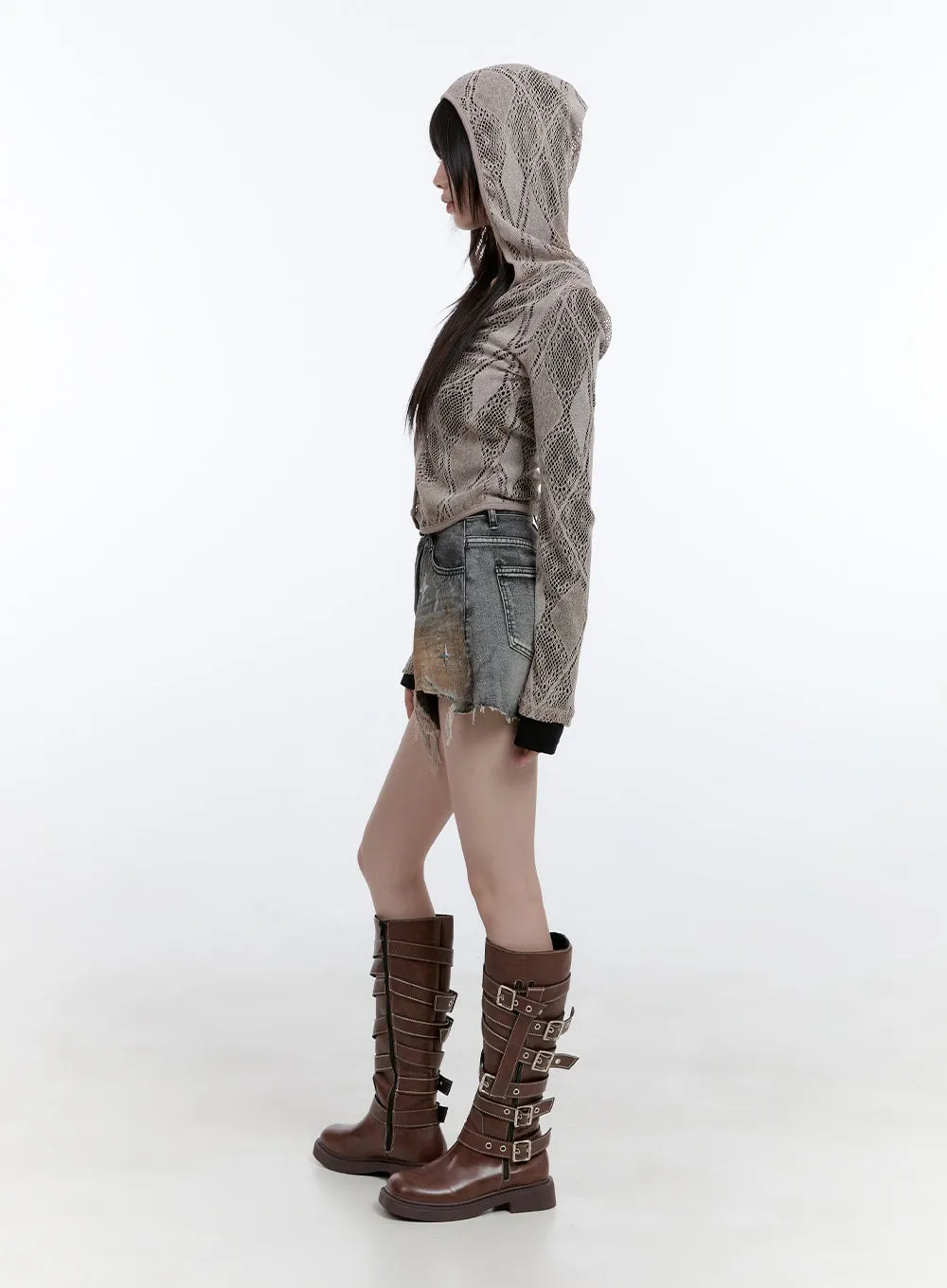 Denim Graphic Distressed Shorts CG413