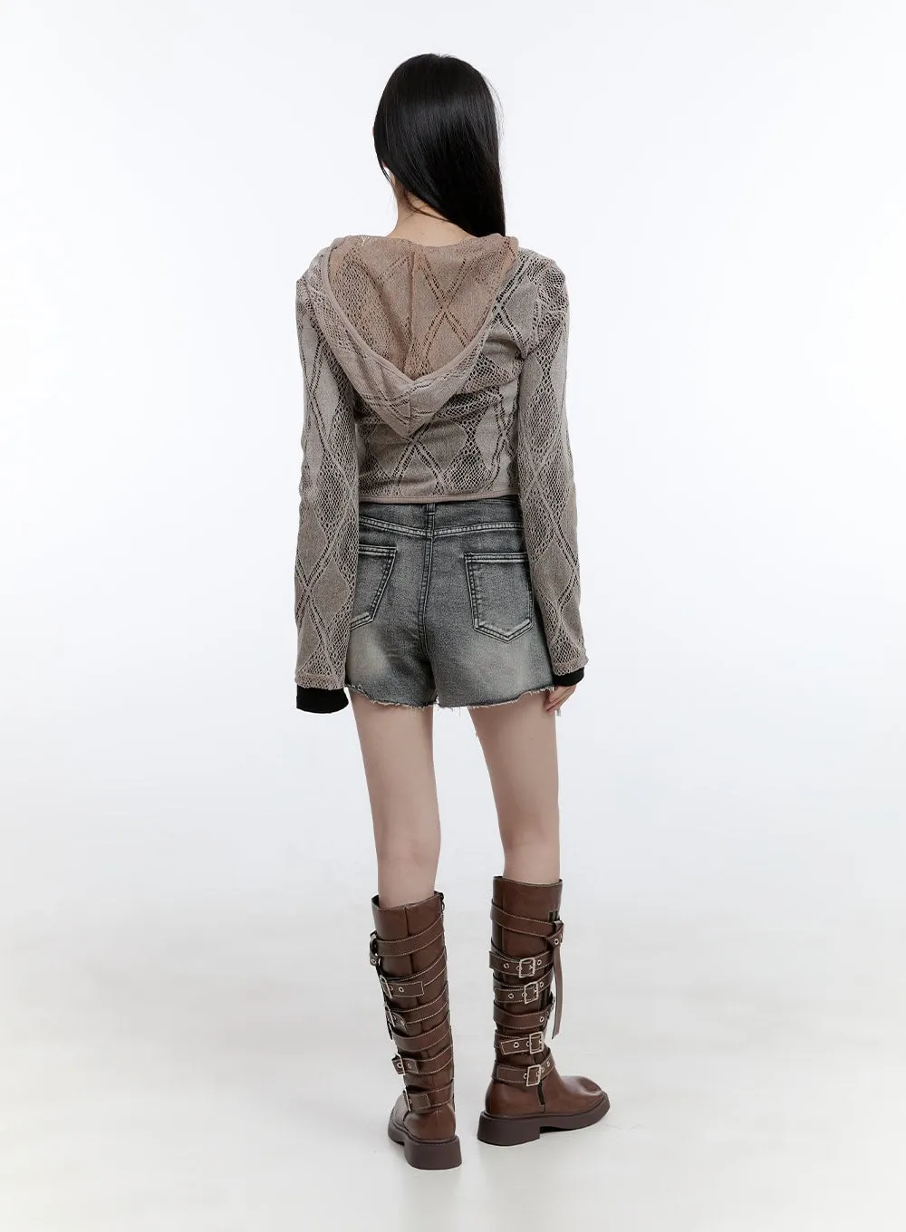 Denim Graphic Distressed Shorts CG413