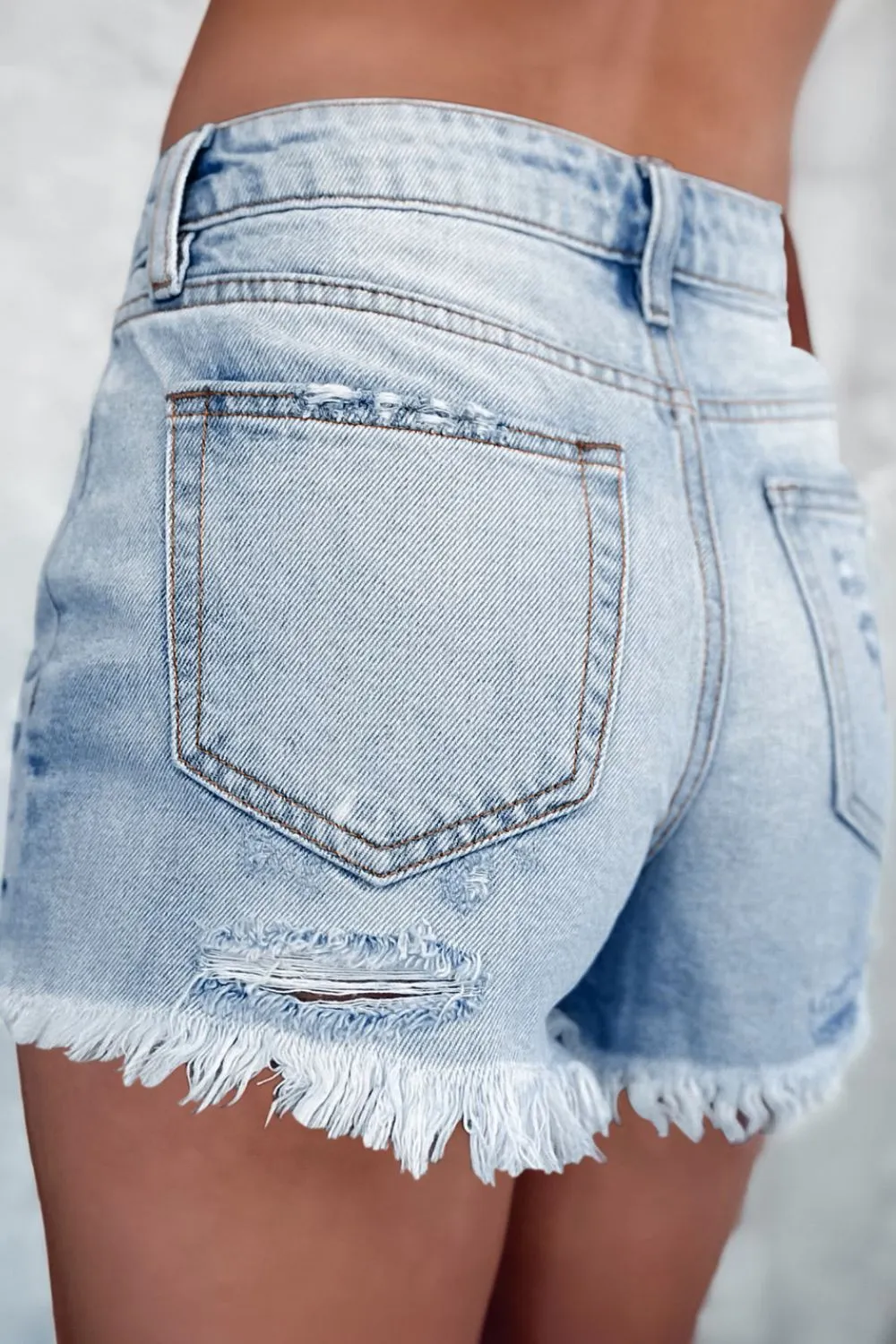 Distressed Raw Hem High Waist Denim Shorts