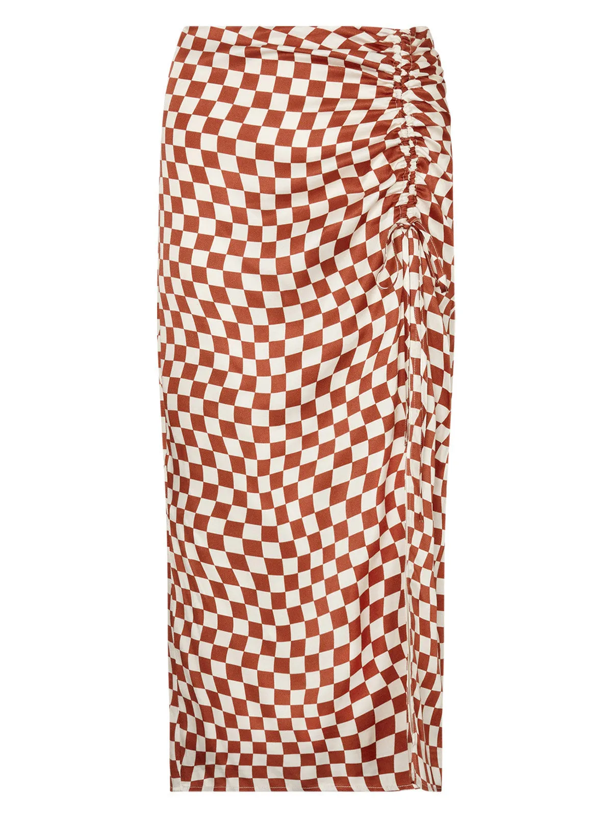 Emmeline Brown Wavy Checker Midi Skirt