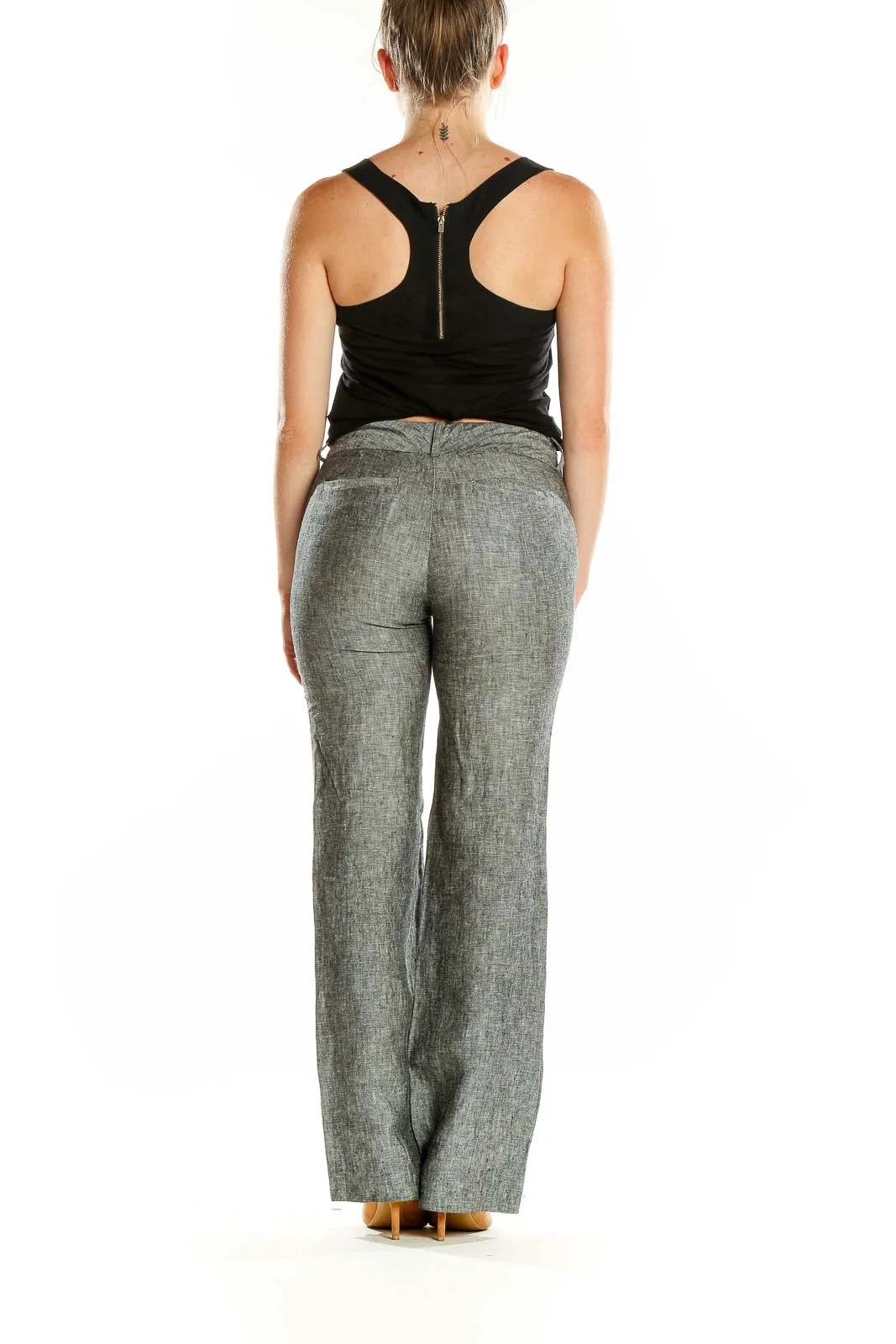 Gray Linen Wide-Leg Trousers
