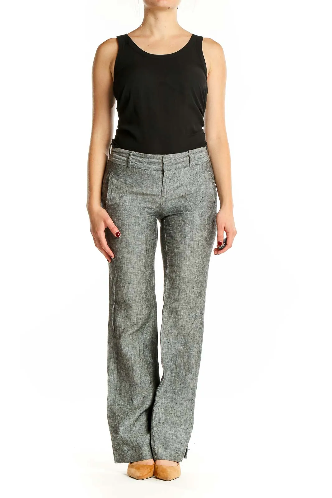 Gray Linen Wide-Leg Trousers