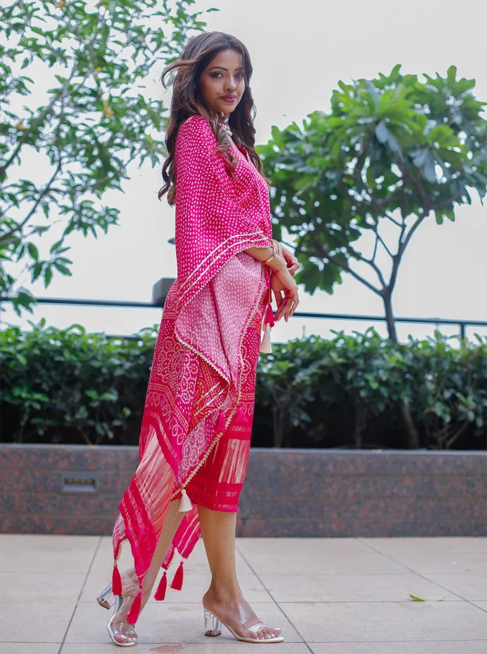 Kaftan Bandhej Digital Print Kurti