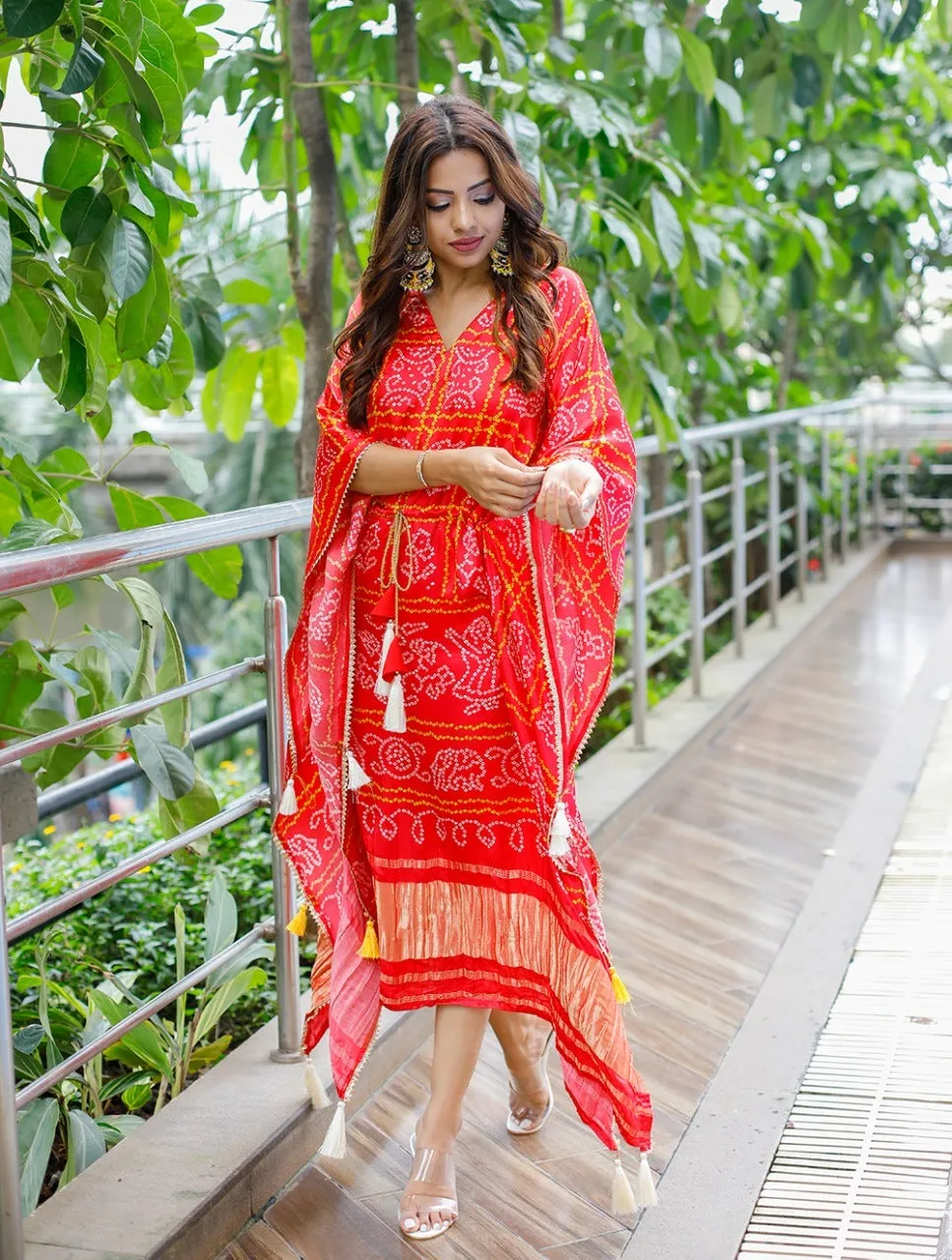 Kaftan Bandhej Digital Print Kurti