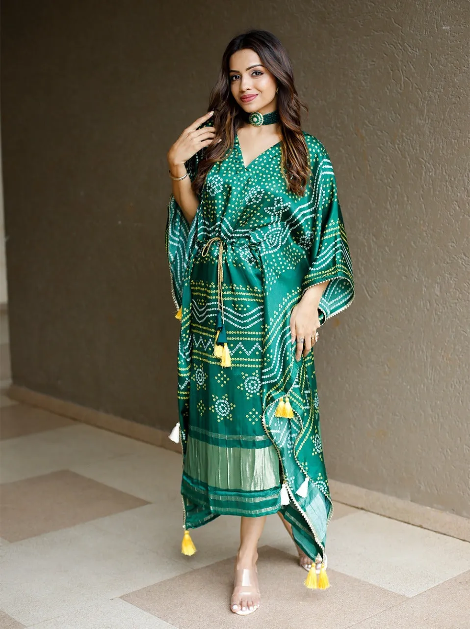 Kaftan Bandhej Digital Print Kurti