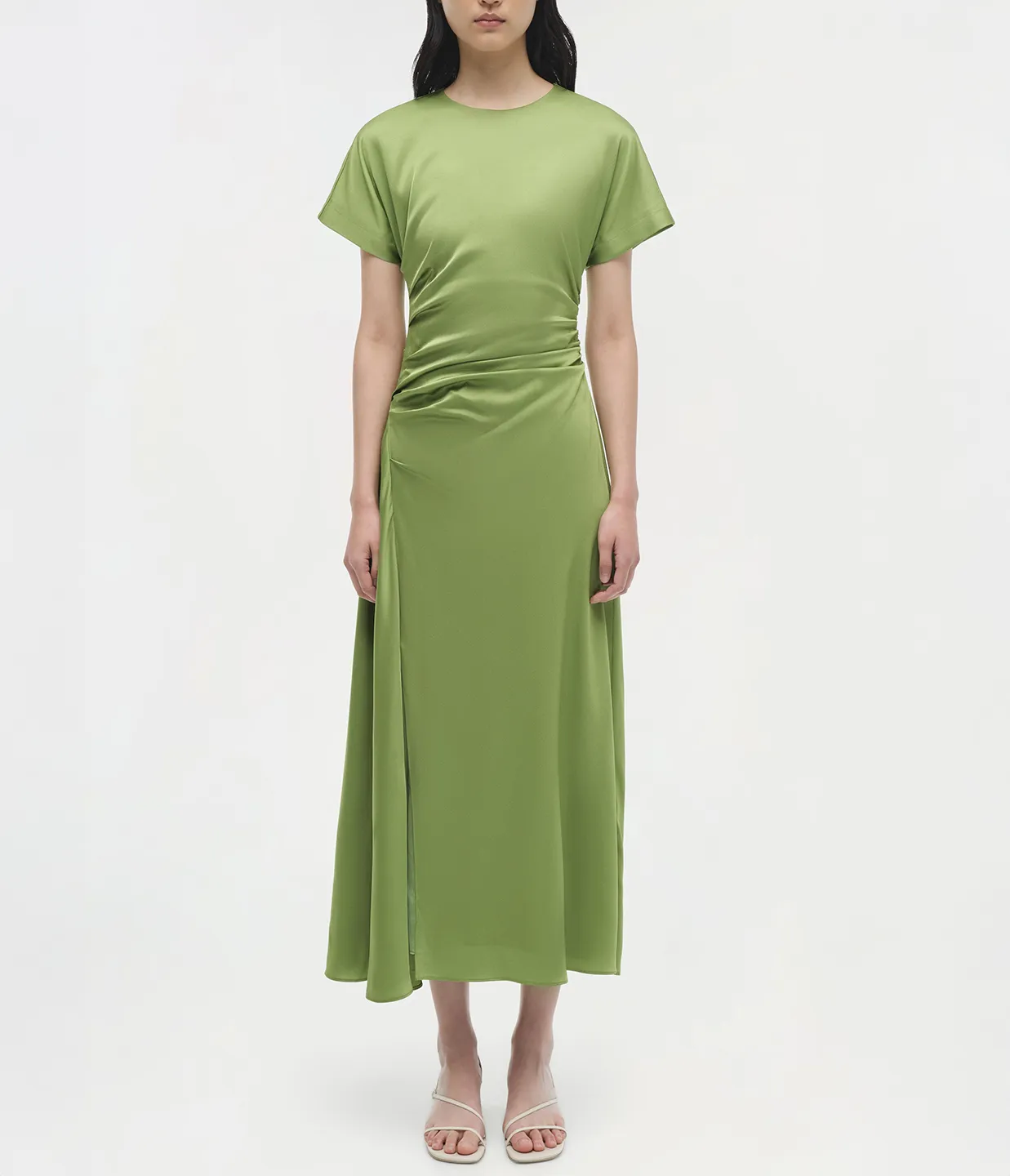 Marabella Draped Midi Dress in Deep Peridot