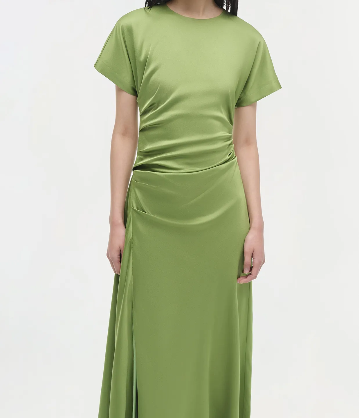 Marabella Draped Midi Dress in Deep Peridot