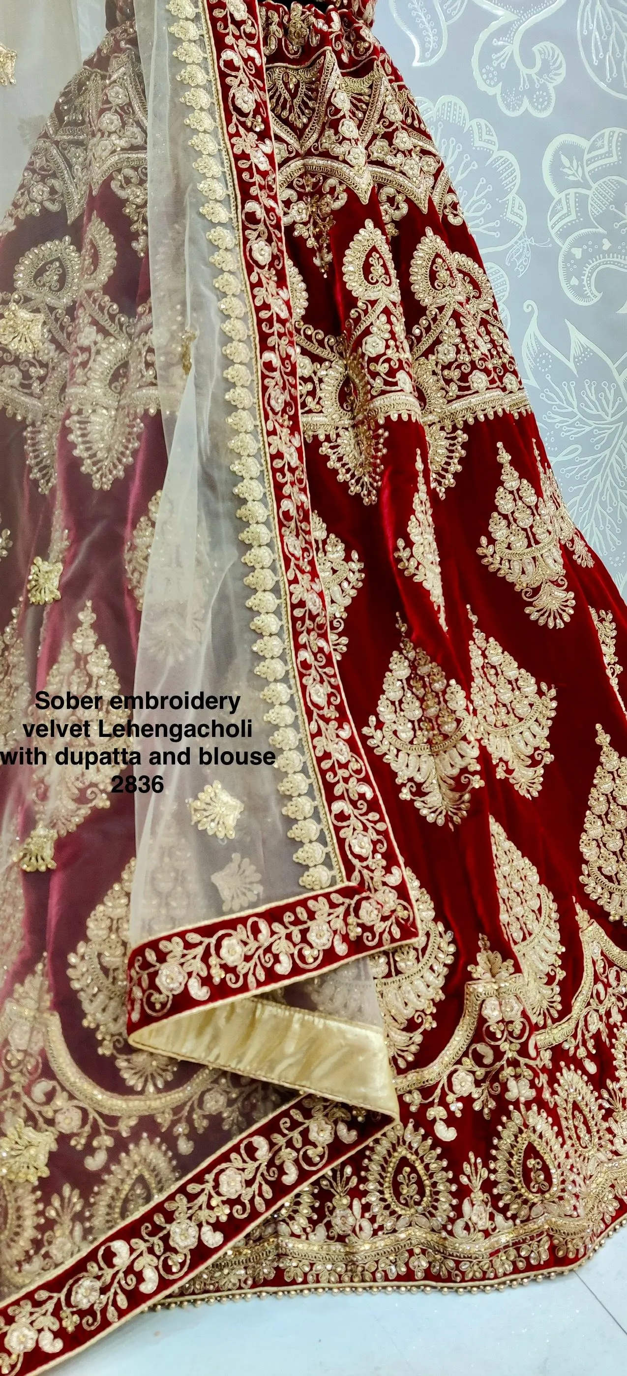 Maroon Heavy Soft Net and Velvet Wedding Bridal Lehenga Choli