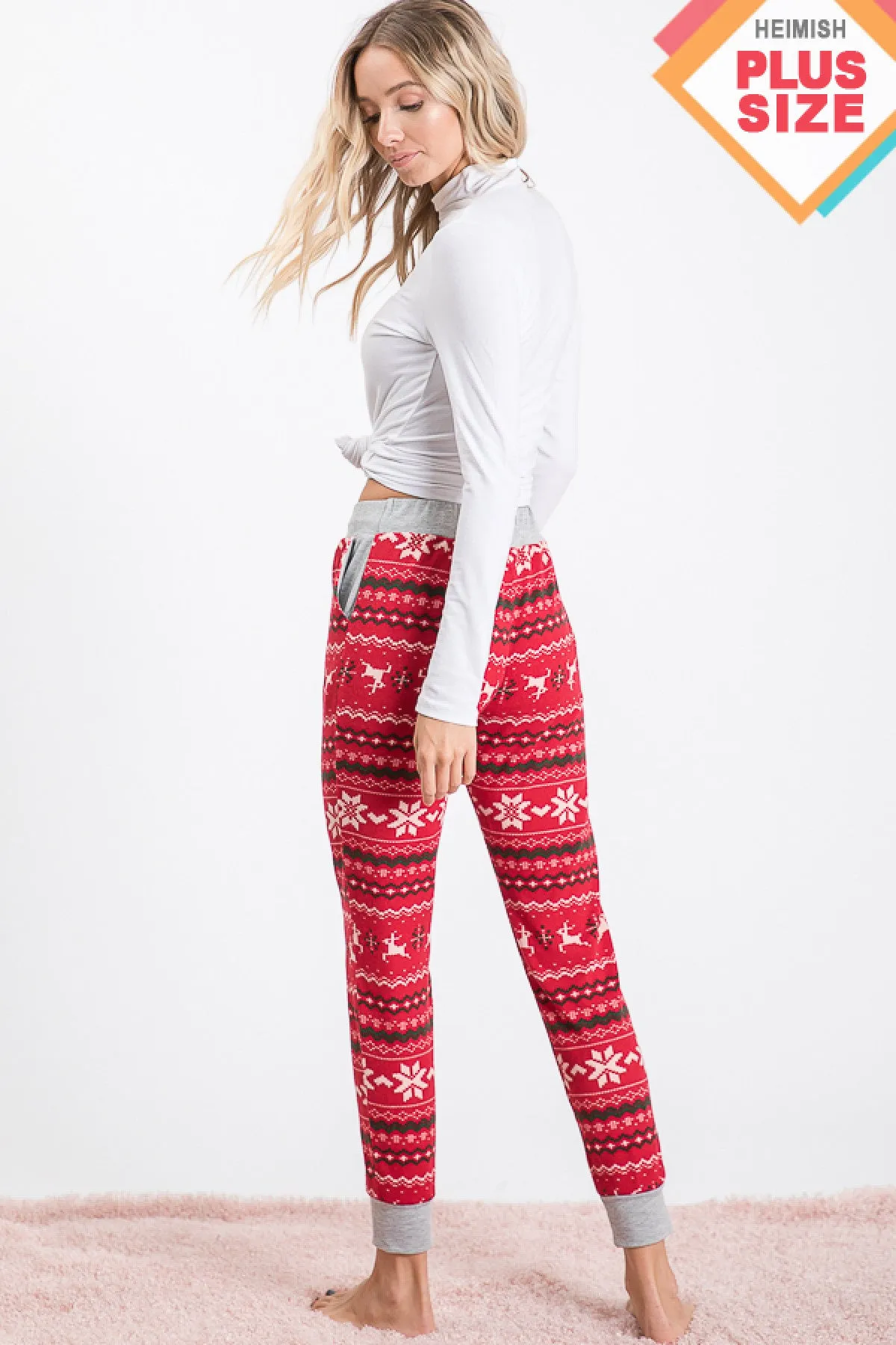 RED PRINT PLUS SIZE PANTS