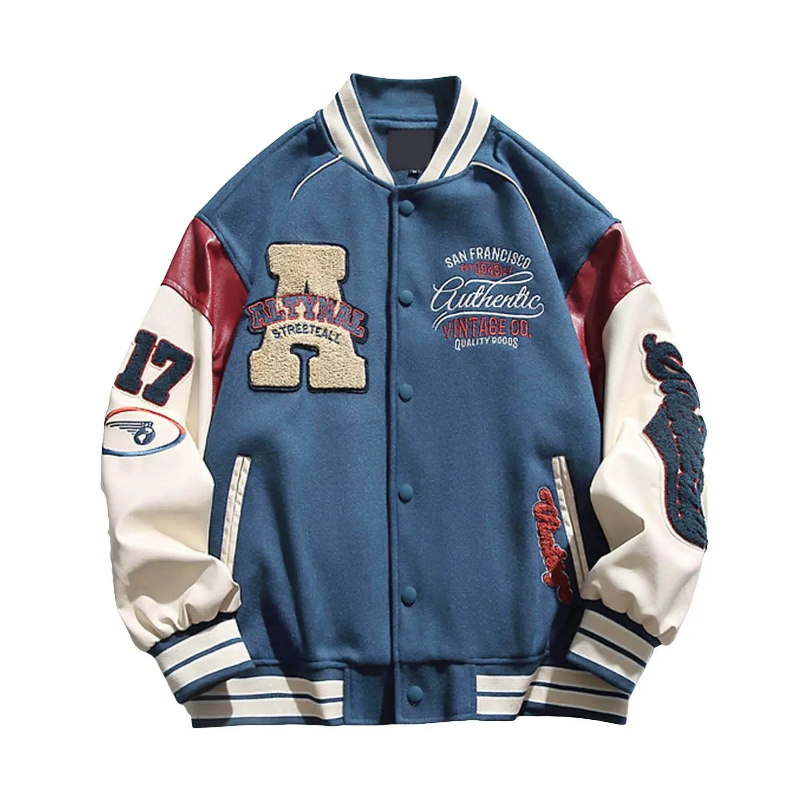 Unisex Streetwear Letter Embroidery Baseball Jacket Spring Autumn Long Sleeve Scrub Leather Bomber Jackets Button Up Outerwears