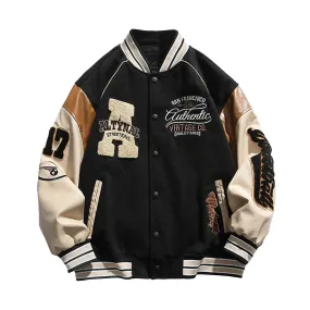Unisex Streetwear Letter Embroidery Baseball Jacket Spring Autumn Long Sleeve Scrub Leather Bomber Jackets Button Up Outerwears
