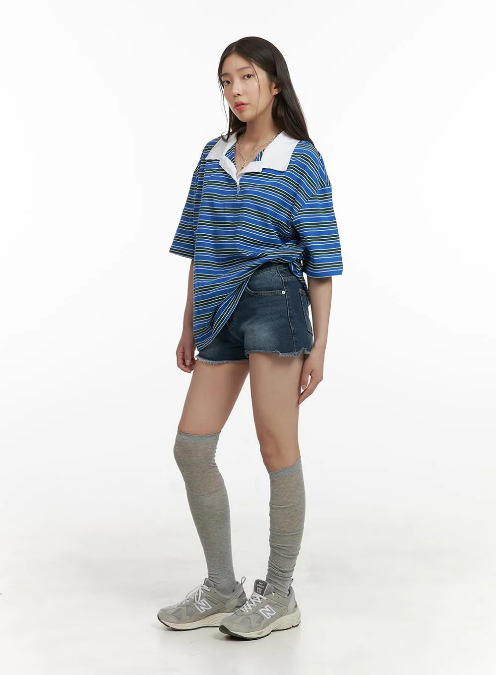 Washed Denim Distressed Shorts CY416