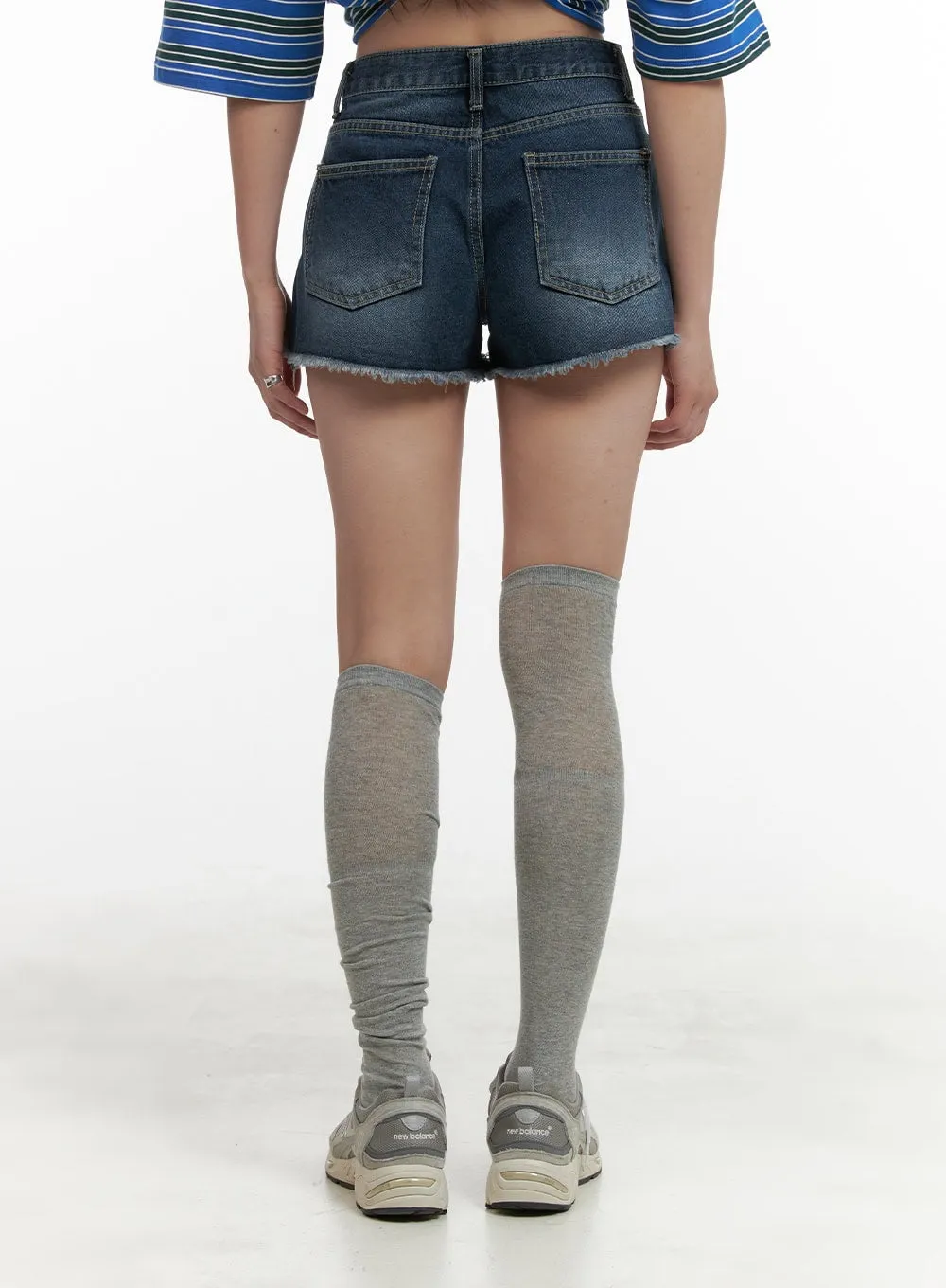 Washed Denim Distressed Shorts CY416