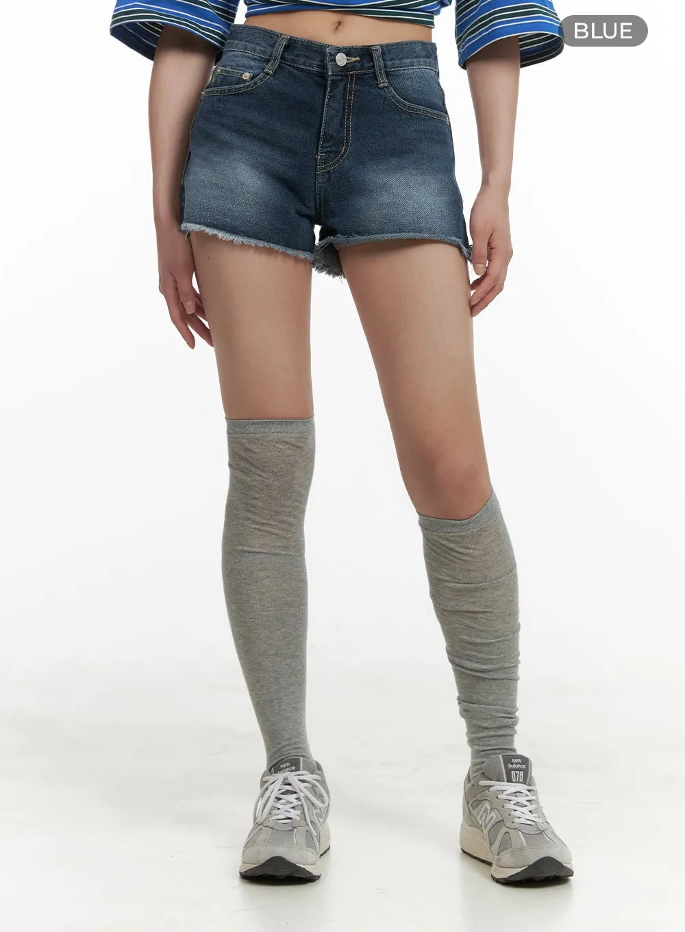 Washed Denim Distressed Shorts CY416