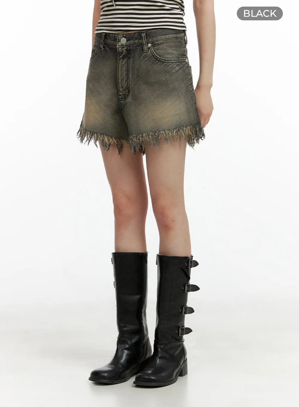 Washed Distressed Denim Shorts CL401