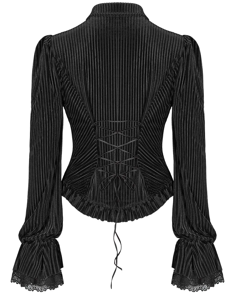 WY-1041 Morgana Womens Gothic Velvet Blouse Top - Black