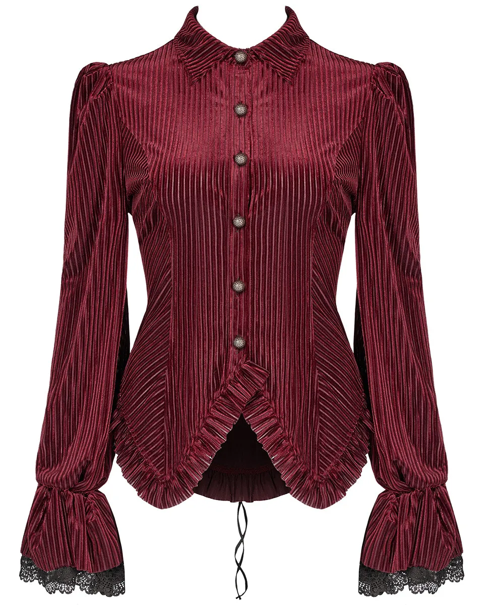 WY-1041 Morgana Womens Gothic Velvet Blouse Top - Red