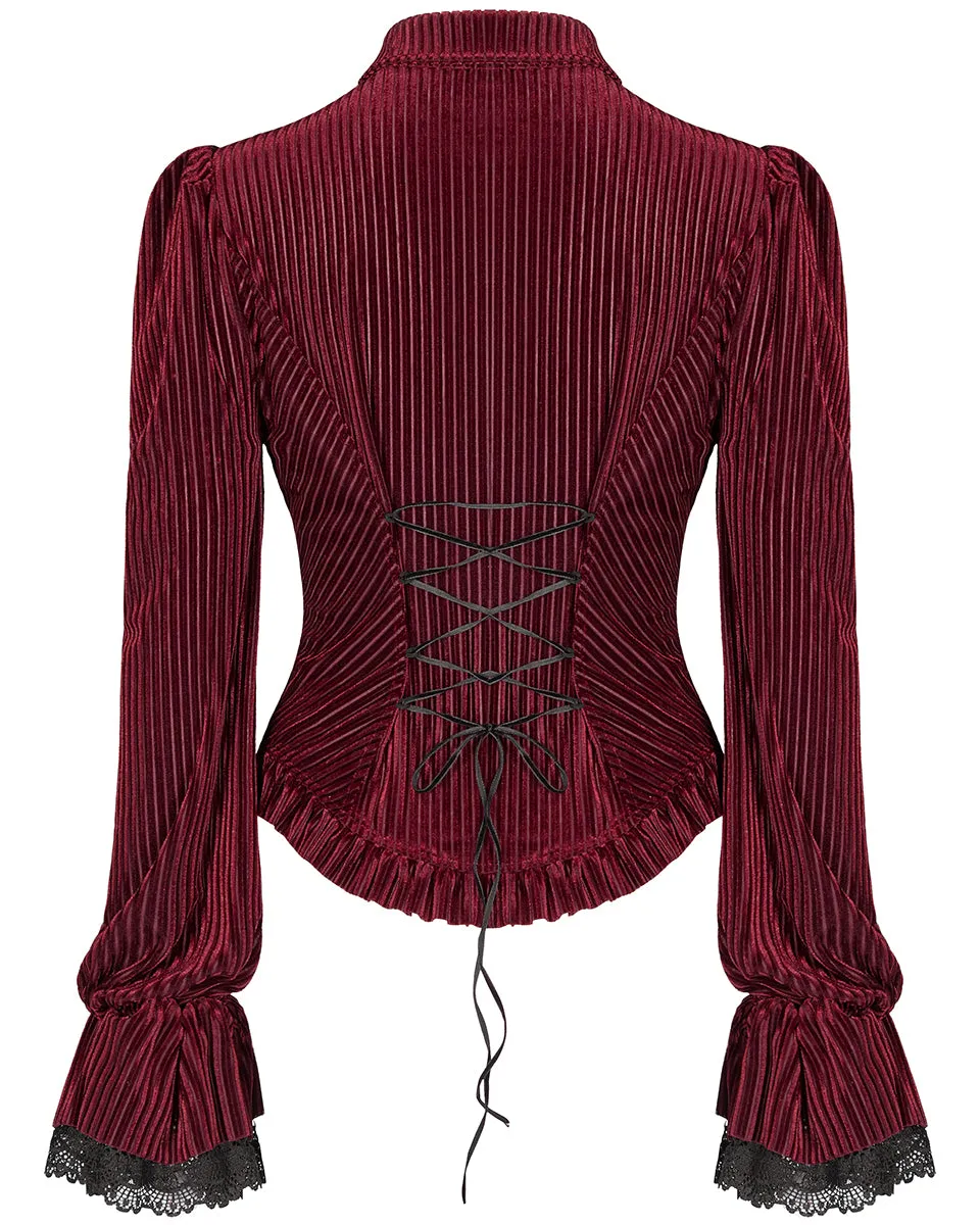 WY-1041 Morgana Womens Gothic Velvet Blouse Top - Red